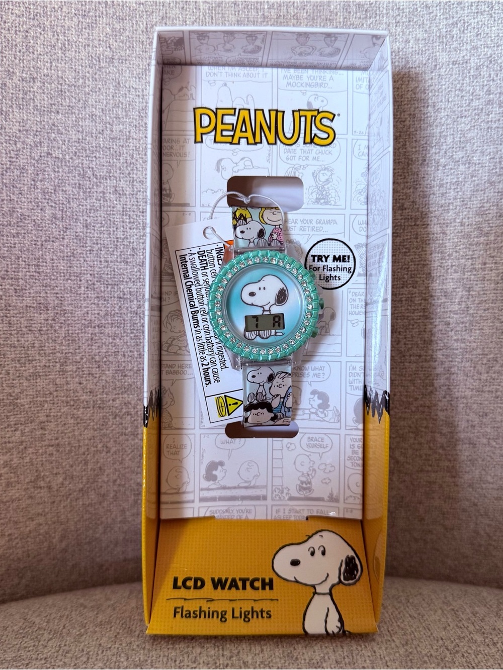 NWT Peanuts Snoopy and Friends light teal with rhinestones LCD watch with lights